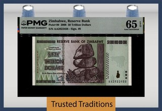TT PK 90 2008 ZIMBABWE 50 TRILLION DOLLARS PMG 65 EPQ GEM UNCIRCULATED
