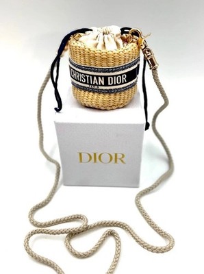 Neu! Dior Beauty Straw Mini Kosmetiktasche mit Kordelzugverschluss im Karton
