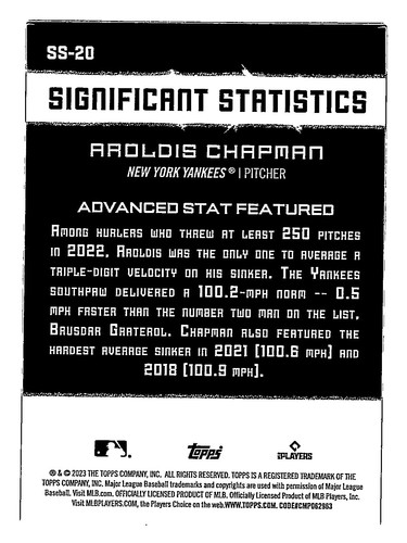 2023 Topps #SS-20 Aroldis Chapman New York Yankees - Picture 2 of 2