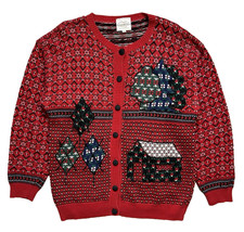 Susan Bristol Red Holiday Christmas Sweater Cardigan Women's Size L VTG 90s 1992