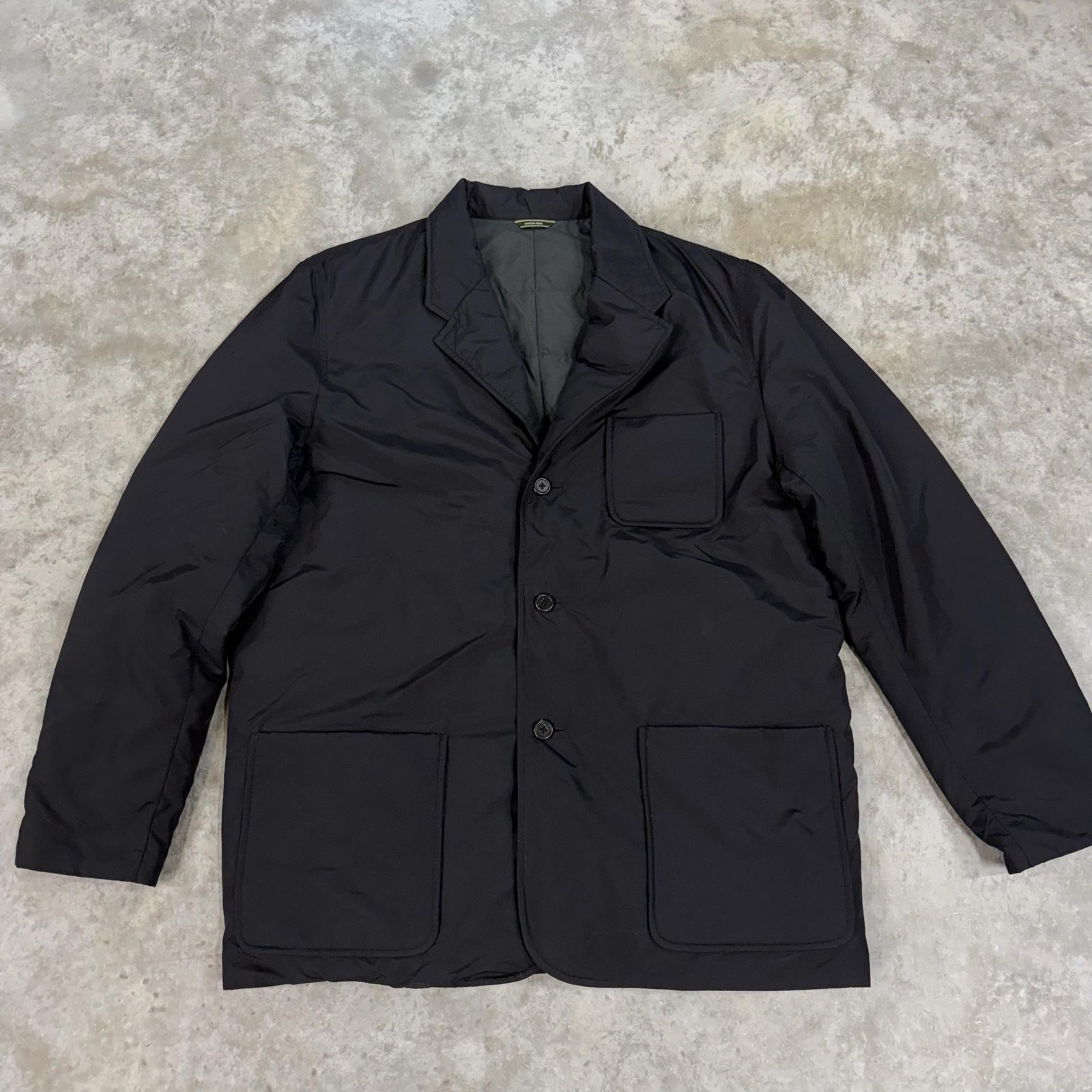 Eddie Bauer Jacket Mens Large Black Down Puffer Blazer Button Front Lined Coat