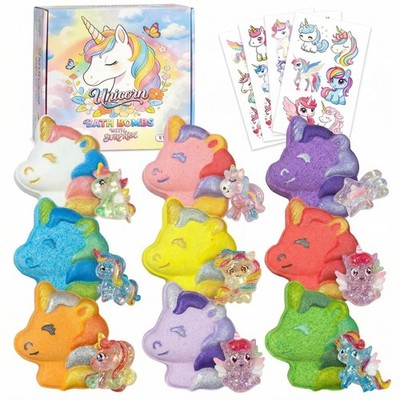Bath Bombs for Kids Unicorn Surprise Inside 9 Pcs Large Fizzy Salts
