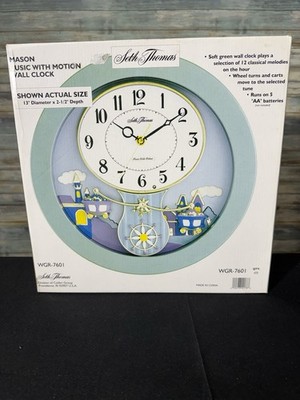 Seth Thomas Mason Music with Motion Green Frame Clock Gold Mining Carts NEW NOS