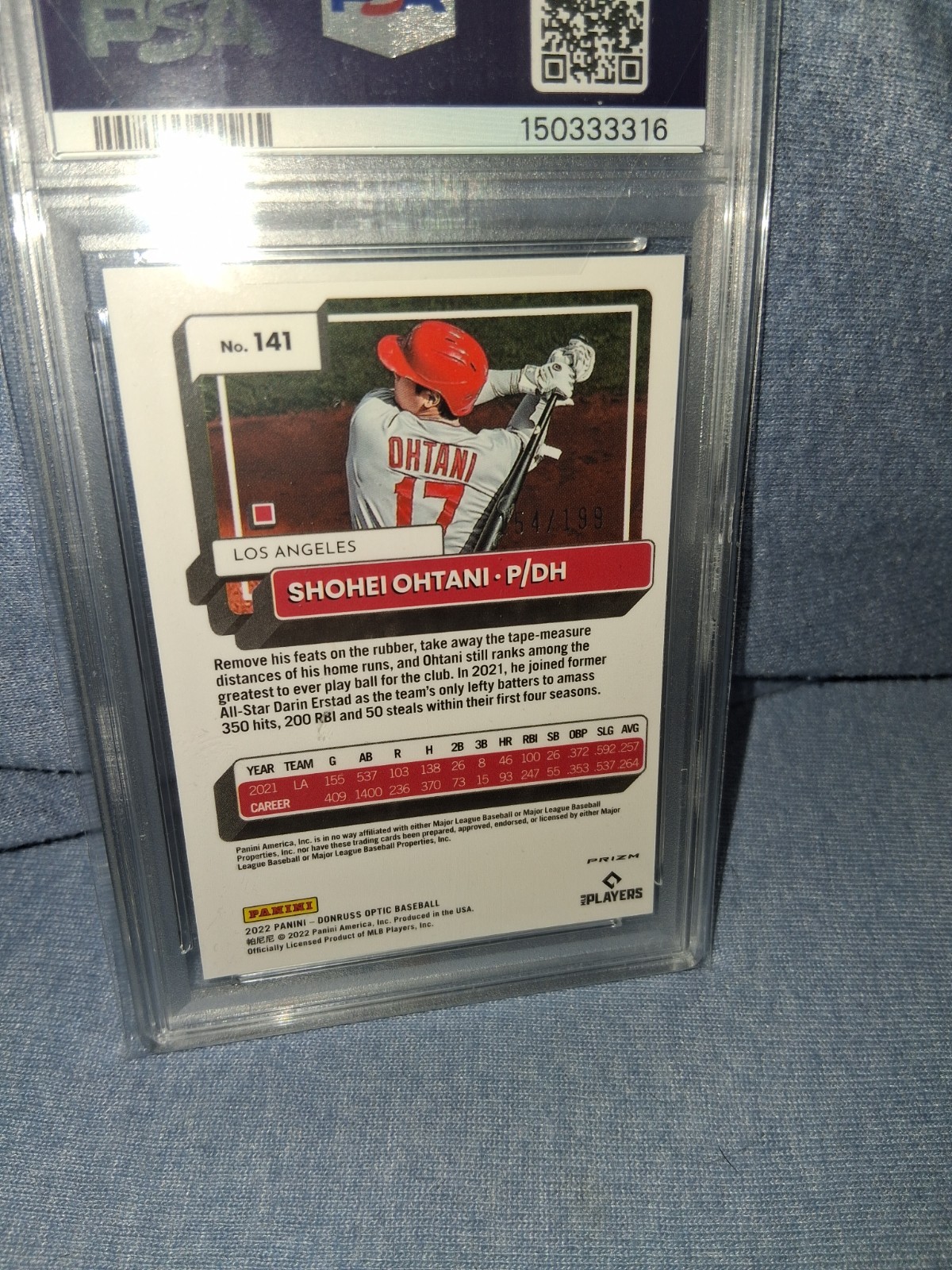 2022 PANINI DONRUSS OPTIC 141 SHOHEI OHTANI RED/WHITE/BLUE /199 PSA 9 view 2