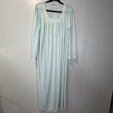 Vanity Fair Vintage Nightgown Mint Green Lace Trim Long Sleeve Maxi L USA