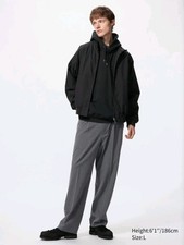 UNIQLO Pleated Wide Pants, Polyester Cotton Grey L