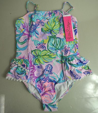 New Lilly Pulitzer Kids Girls Blake Swimsuit Amethyst Mermaid In the Shade 14 .