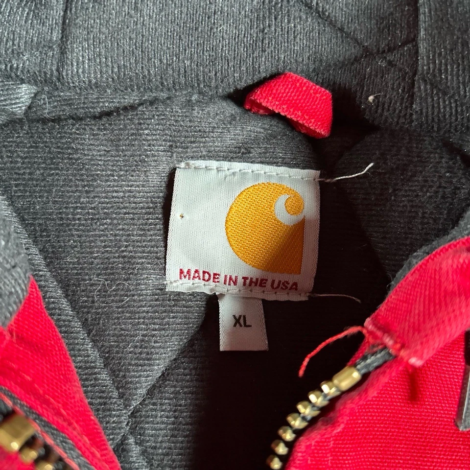 Carhartt Jacket Mens XL Red Hooded Full Zip Active Workwear Durable J140 RED - Image 4 of 4