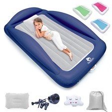 Inflatable Toddler Travel Bed Portable Kids Air Mattress Set w Safety Rail Gu...