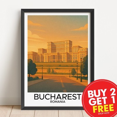 Bukarest Rumänien Reisedruck, Retro Wandbild, klassisches Reiseposter, Vintage,