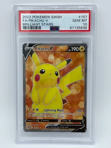 Pokemon SWSH 2022 Brilliant Stars #157/172 FA/PIKACHU V FULL ART PSA 10 GEM MINT