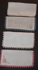 4 Vintage Hankies Women's Tatted Edge Handkerchiefs VGC No Holes/ Stains