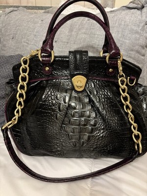 Brahmin Adora Rare Black Silver Ombré With Purple Trim Beautiful VGUC