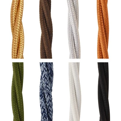 ElekTek Twisted Braided Fabric Lighting Cable 3 Core Flex 0.75mm Pendant Per 1m