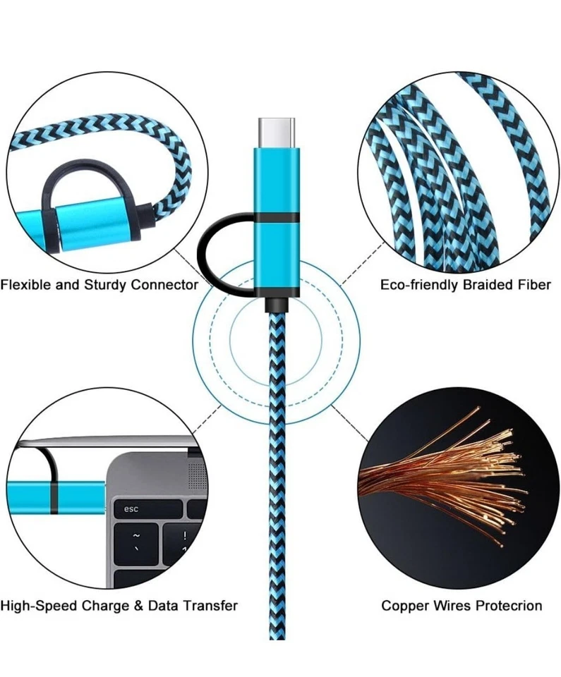 USB Type C Cable 5Pack 6Ft USB C 2in1 Cable [Micro USB & Type C] Nylon... - Image 3 of 4