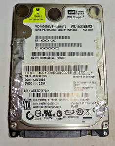 WESTERN DIGITAL *** WD1600BEVS *** 160GB *** SATA HDD Notebook 2,5 Zoll #NFP1432