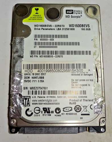 WESTERN DIGITAL *** WD1600BEVS *** 160GB *** SATA HDD Notebook 2,5 Zoll #NFP1432