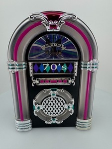 Rock N Roll 70’s Tabletop Jukebox Illuminated Musical 3 Songs Tested Works