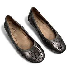 Vionic Womens Carroll Perforated Metallic Leather Ballet Flats 7