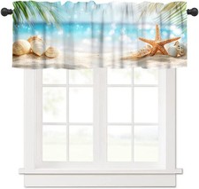 Summer Beach Valance Curtains Starfish Seashells Palm Leaves White Sand Ocean...
