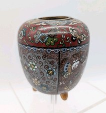 Cloisonné Vase China ca. 1900 Emaille Insekten Schmetterlinge Glitzer alt antik