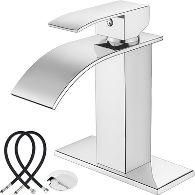 Bathroom Sink Faucet Waterfall Spout Single Handle 1 Hole Deck Mount Mixer Ta...