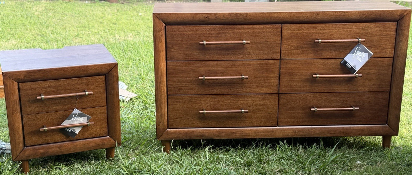 Brown Wood 6-Drawer Dresser with Built-in Power Outlet, Medium Wood Finish