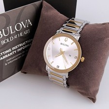 Men's New Bulova Modern Futuro White Dial/Gold Daiamond Quartz Watch 98D151 42mm