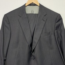 Hart Schaffner Marx Suit 46L Pants 42x30 Gray Wool Striped USA Gold Trumpeter