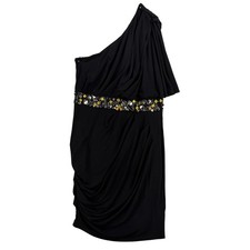 Calvin Klein Dress Womens Medium Black One Shoulder Beaded Ruched Cocktail