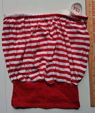 Vtg Red White Striped Bubble Tube Top Elastic Smocked Waist OS USA 1980's NOS