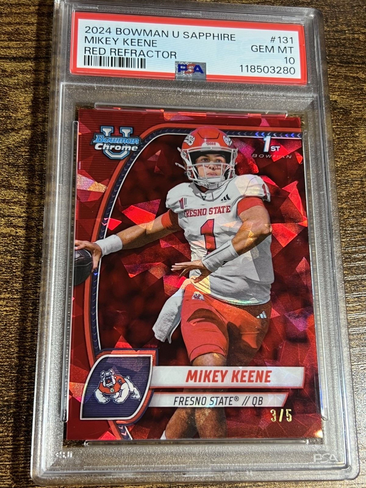 MIKEY KEENE 2024 Bowman U Sapphire #131 Fresno St 1° rifrattore rosso 5 PSA 10