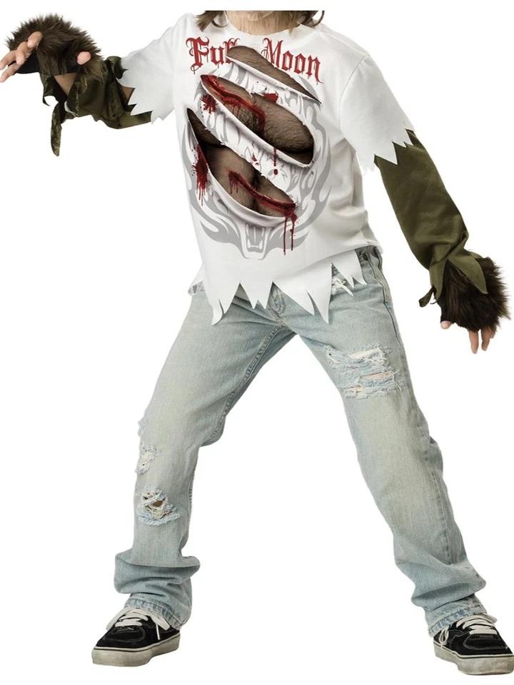 Werewolf Child Costume (Size 14 Top, Mask, And Gloves) - Image 2 of 4