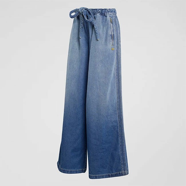 adidas Originals Denim Track Pants Loose Fit Drawstring Cotton
