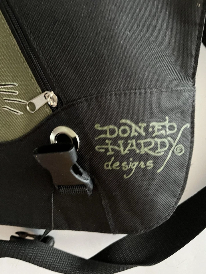 Bolso Mensajero Ed Hardy Speedy Motocicleta Esqueleto Verde Christian Audigier Foto 2 de 3