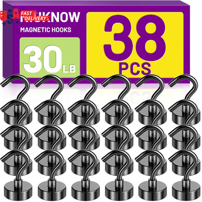 #ad #ad 38Pack Heavy Duty Magnetic Hooks 30LBS Powerful Black Metal Neodymium Magnets H $17.10