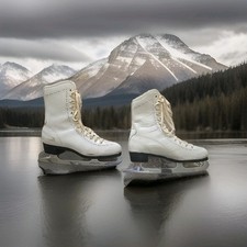 Vintage Hawthorne Ice Skates: White Leather W/ Chrome Plated Blades Women's...
