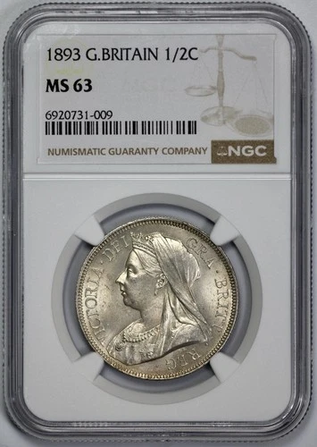 1893 Great Britain Silver 1/2C Half Crown NGC MS 63