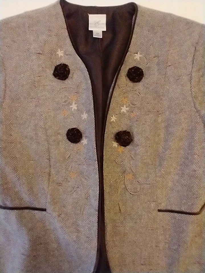 Blazer Bordado Talla 10P Emma James Marrón Espiga Patrón Terciopelo Acentos Foto 4 de 4