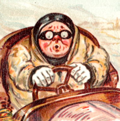 c1908 Santa Shaved! No Whiskers Driving Car, Tucks Leatherette Postcard TRIMMED