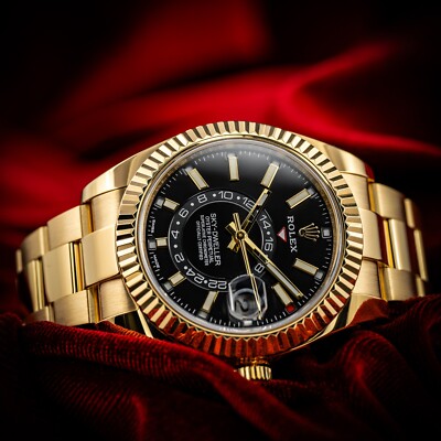 Rolex Sky-Dweller 326938 18k Yellow Gold Black Dial 42mm Fluted