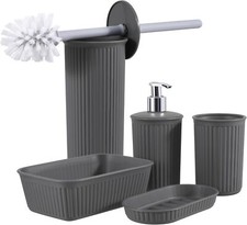 Superio Decorative Ribbed Bathroom Accessory Set, Plastic - Grey 5 Pack