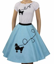 3-Pc Light Blue Poodle Skirt Outfit Adult Size XL-3XL Waist 40"- 48"