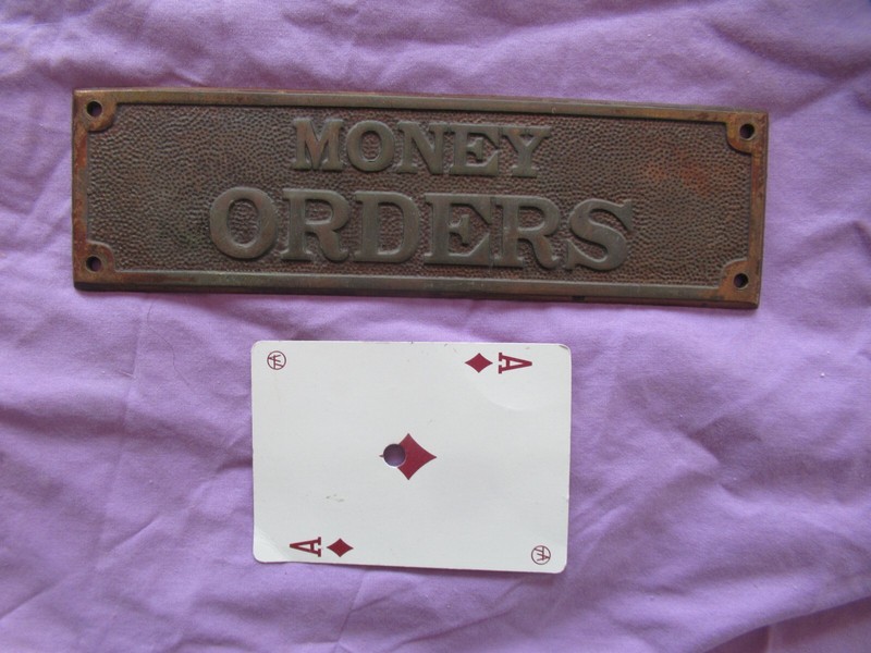 Vintage Brass US Post Office Money Orders Sign Plaque
