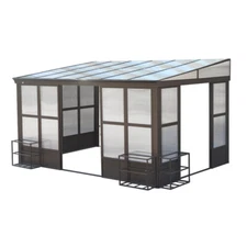 10x12FT Sunroom Wall Mounted Gazebo Solarium w/ Movable Windows & Sliding Doors