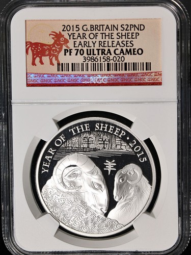 2015 Great Britain Silver 2 Pound Year of the Sheep NGC PF70 Ultra Cameo Early - Picture 3 of 4