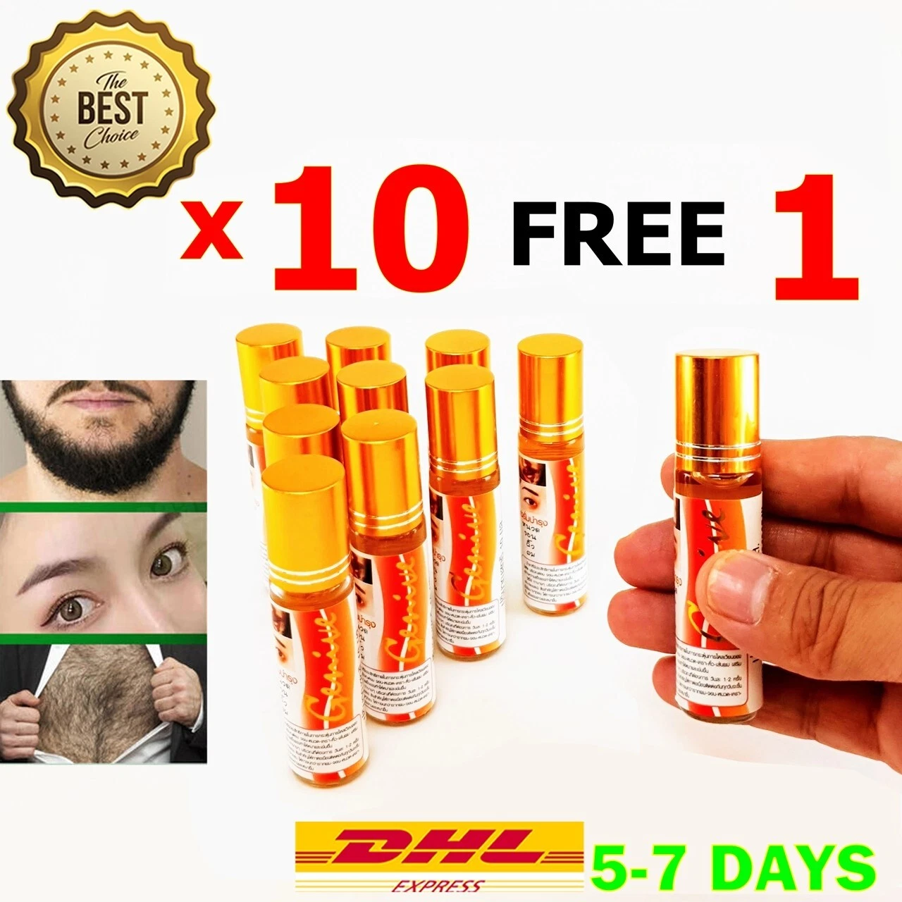 x10 Free 1 Beard Growth Oil Serum Thicker Beard Thai Herbal Ginseng Softens & St