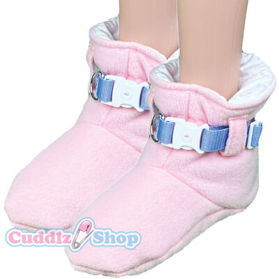 Cuddlz rosa Fleece Erwachsenengröße Stiefeletten gepolstert abschließbar mit Riemen