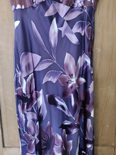 Vtg Monsoon Y2K Purple Midi Silk Dress Bias Cut Size 12 Floral Long Old Label - Picture 4 of 8