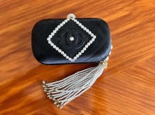 Chanel Vintage Women's Evening Purse Satin/Leather Pearl Embellished A+